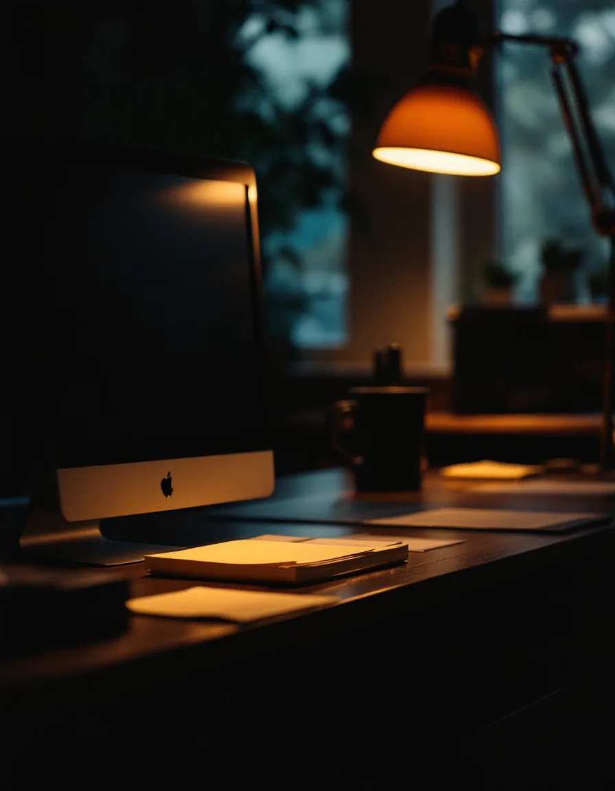 A dental front desk at dawn with a sticky note on the monitor edge